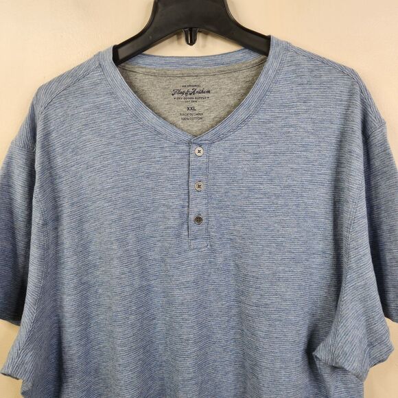 NEW Flag & Anthem Mens Short Sleeve Striped 3 Button Cotton Henley Tee XXL - Picture 2 of 7